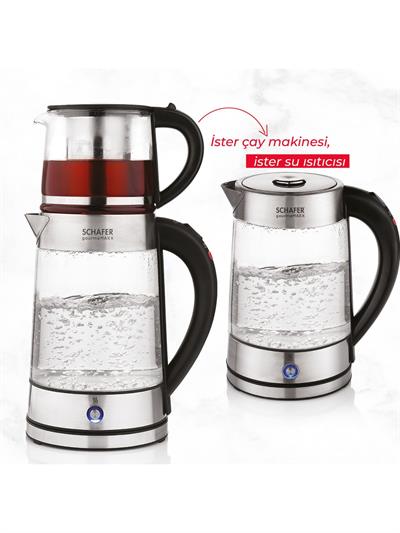 Schafer Gourme max Cam Çay Makinesi Kettle 4 Parça Şeffaf
