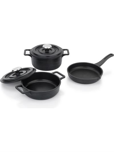 Schafer Pro Cast Mini Döküm Tencere Seti 5 Parça-Siyah