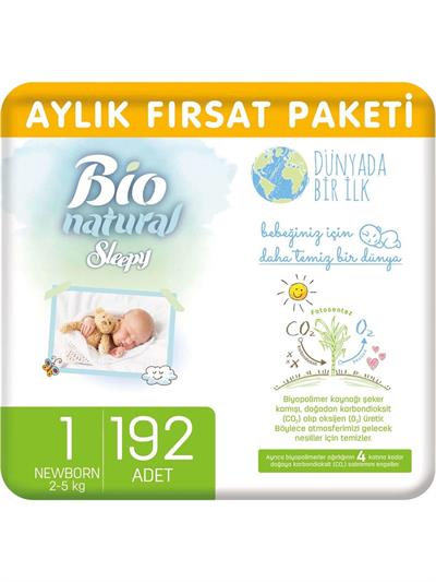 Sleepy Bio Natural Aylık Fırsat Paketi Bebek Bezi 1 Numara Yenidoğan 192li