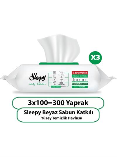 Sleepy Easy Clean Beyaz Sabun Katkılı Yüzey Temizlik Havlusu 3X100