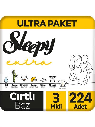 Sleepy Extra Günlük Aktivite Ultra Paket Bebek Bezi 3 Numara Midi 224 Adet