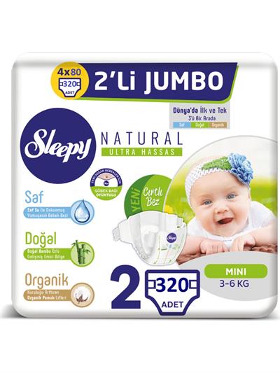 Sleepy Natural Bebek Bezi Ikili Jumbo 2 Numara 80X4 (320 Adet)