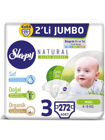 Sleepy Natural Bebek Bezi Ikili Jumbo 3 Beden 68X4 (272 Adet)