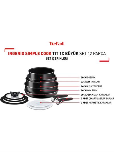 Tefal L15392 İngenio Titanyum 1X Simple Cook Büyük Tava ve Tencere Seti 12 Parça