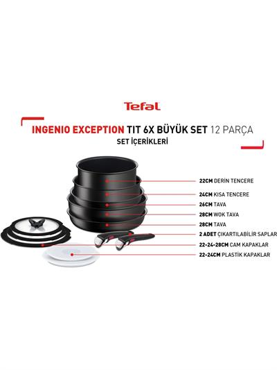 Tefal L76391 Ingenio Titanyum 6X Exception Büyük Tava ve Tencere Seti 12 Parça