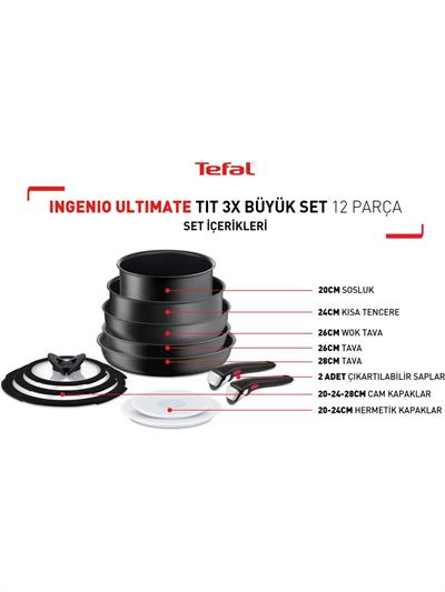 Tefal L76490 Ingenio Titanyum 3X Ultimate Büyük Tava ve Tencere Seti 12 Parça