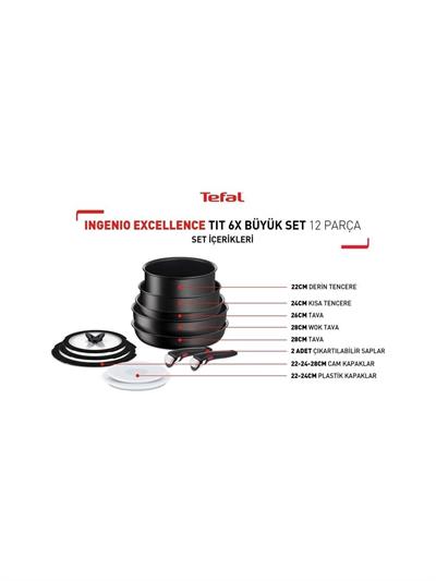 Tefal Yeni L76390 Ingenio Titanyum 6X Excellence Büyük Tava ve Tencere Seti 12 Parça