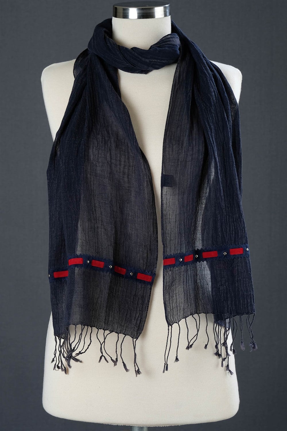 Dosimira Lacivert Fular- Bantlı Dar Denim