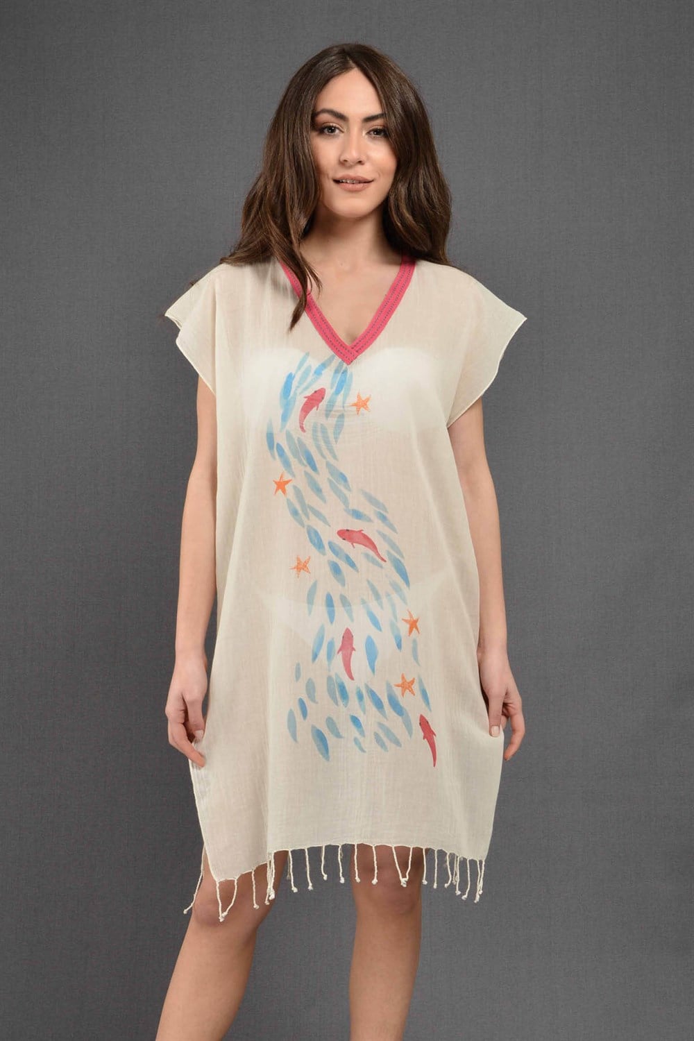 Plaj Elbisesi- Yakalı Dalgalı Balık