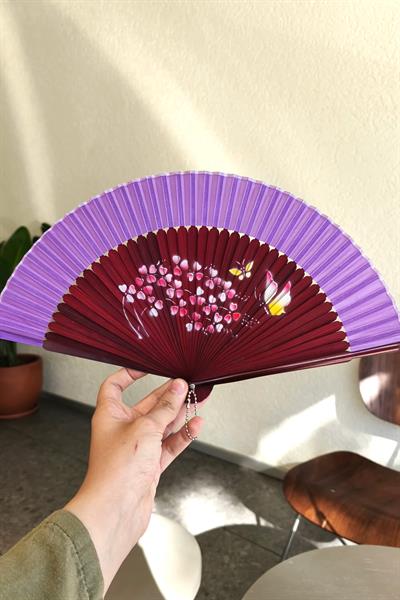 Bambu Yelpaze Kelebek Desen Mor