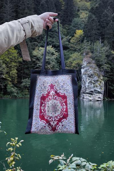 Bordo Etnik Kilim Desen Baskılı 190 gr Bez Çanta (35x40 cm)