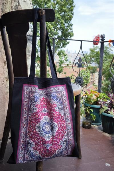 Fuşya Etnik Kilim Desen Baskılı 190 gram Bez Çanta (35x40 cm)
