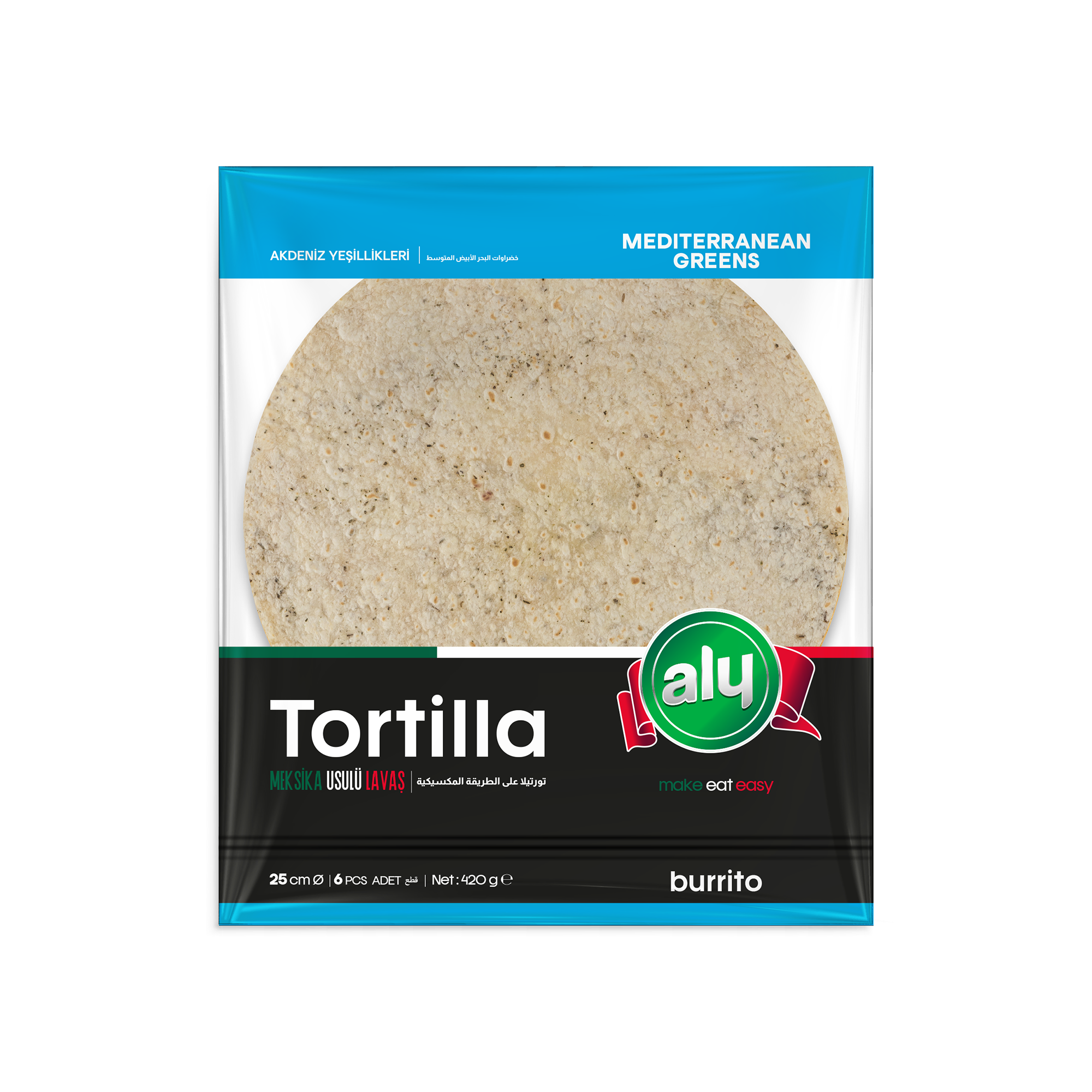 Aly  Akdeniz Yeşillikleri Tortilla 25 cm 6' lı (Koli)