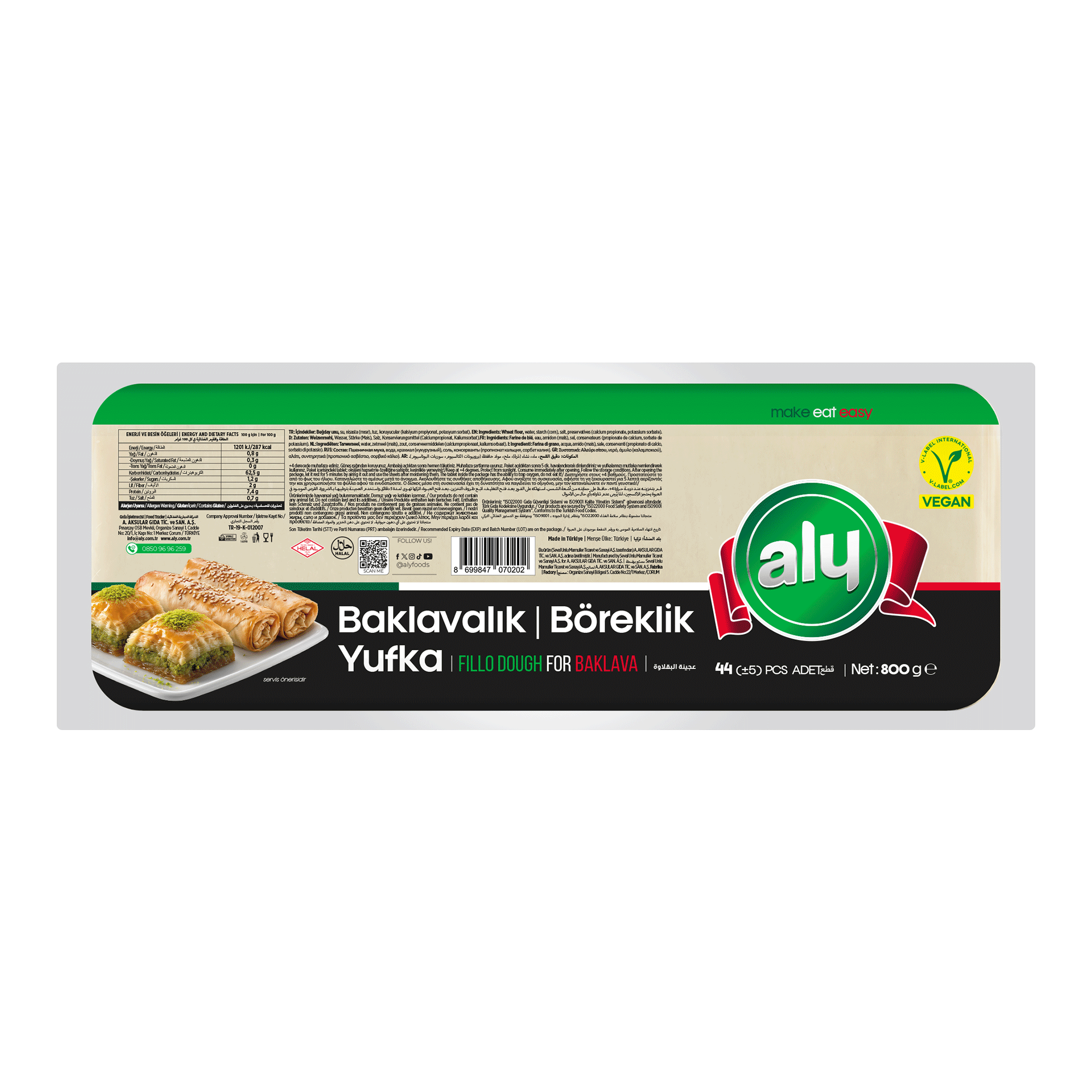 Aly Baklavalık  Yufka 800 gr  44' lü (Koli)