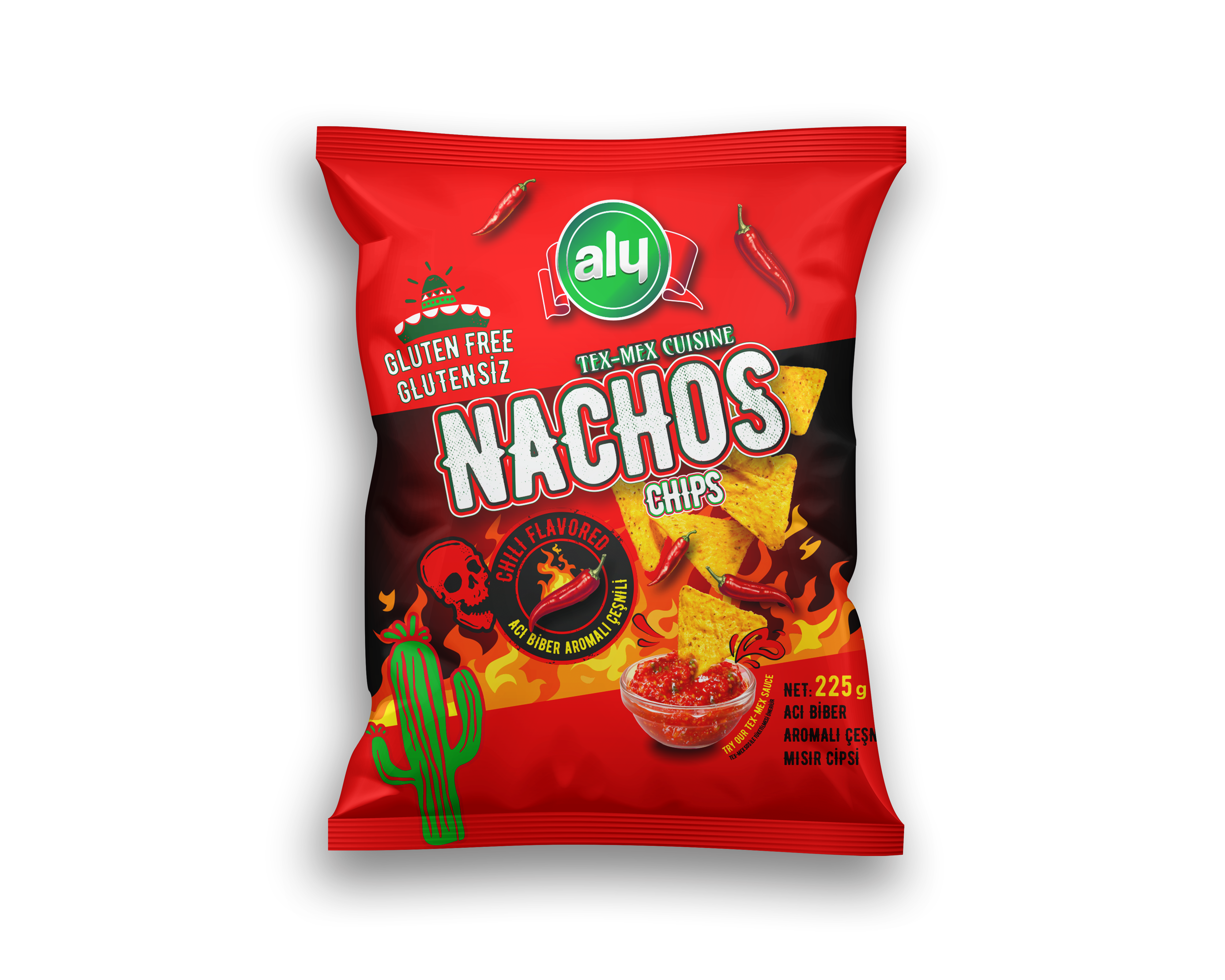 Aly Hot Pepper Flavored Gluten-Free Nachos Chips 225 g