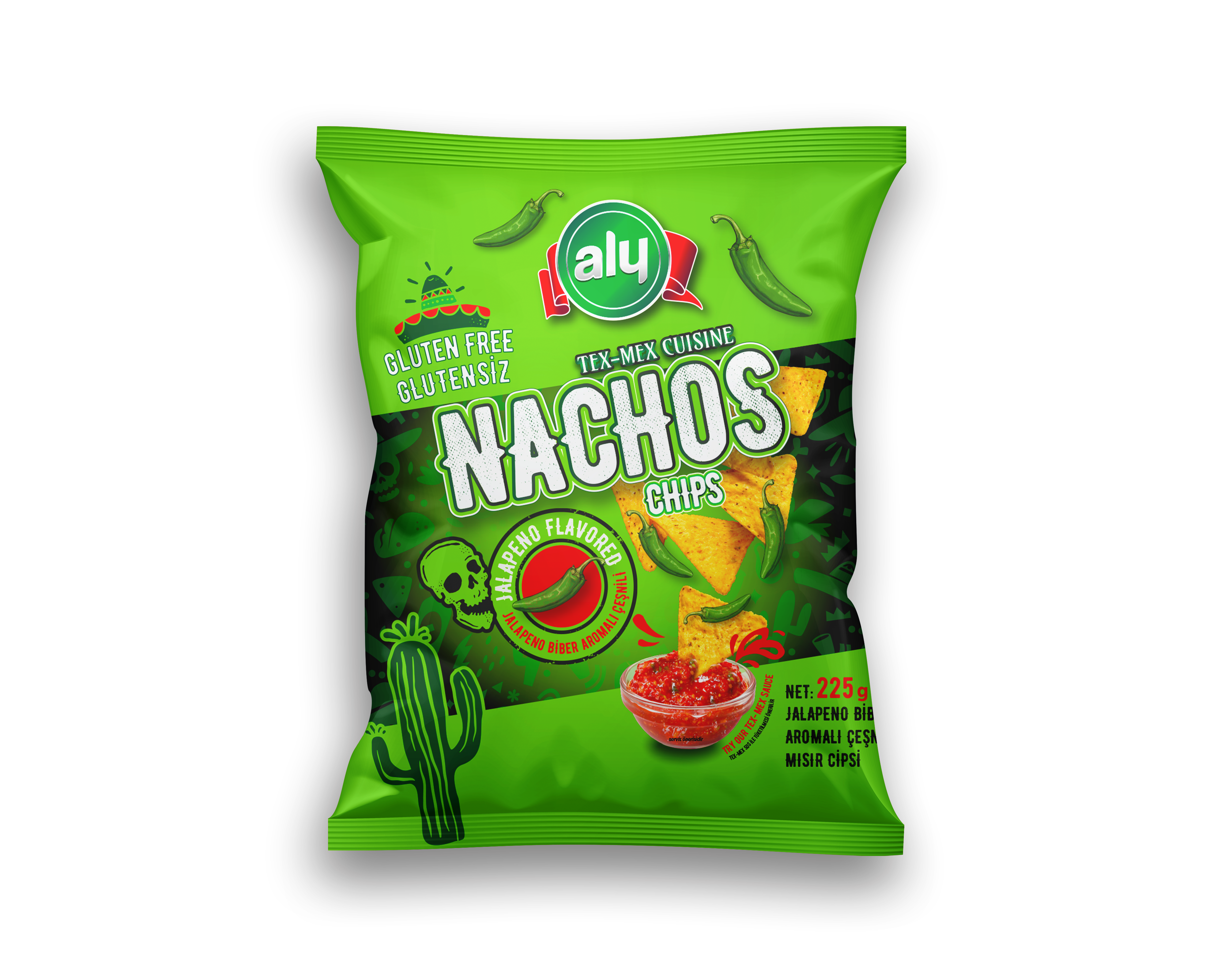 Aly Jalapeno Biber Aromalı Glutensiz Nachos Cips 225 Gr