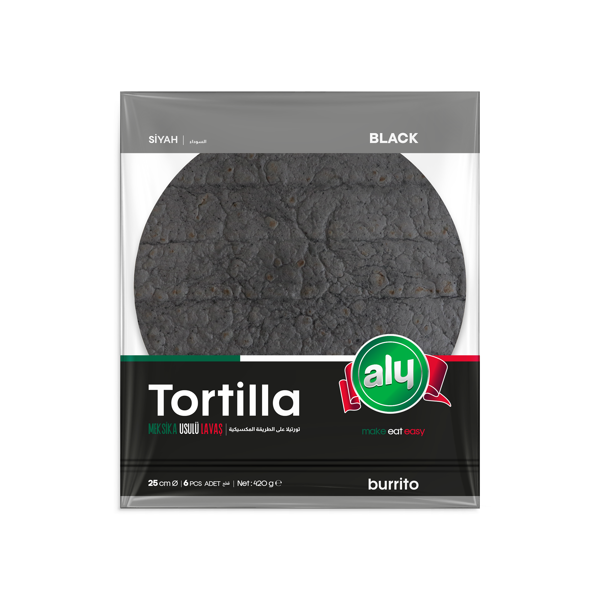 Aly Black Tortilla 25 cm Pack of 6 (Carton)