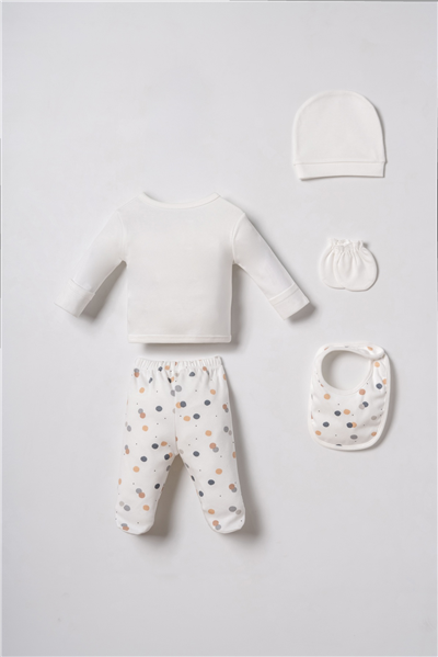 .S. Polo Assn. Erkek Bebek Desenli Beyaz Hastane Çıkışı 5Li Set 0-3 Ay Beyaz