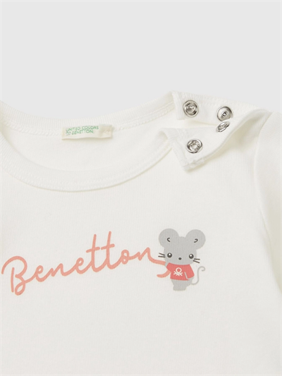 Benetton Bebek Önü Su Baskılı Sweatshırt 1-18 Ay Beyaz