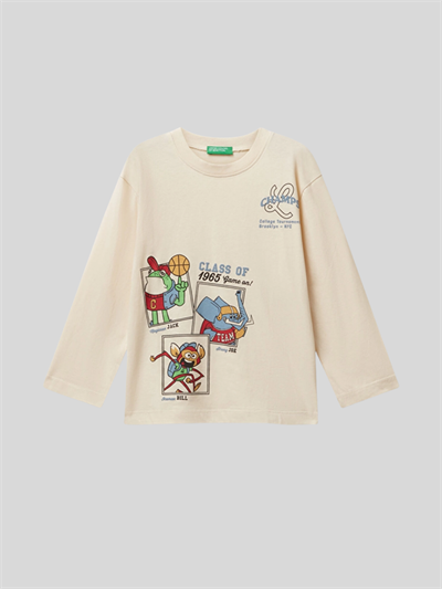 Benetton Erkek Çocuk Baskılı Sweatshirt 1-6 Yaş Ekru