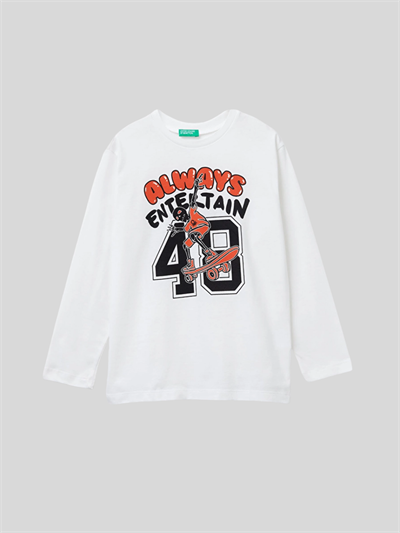 Benetton Erkek Çocuk Baskılı Sweatshirt 6-14 Yaş Ekru