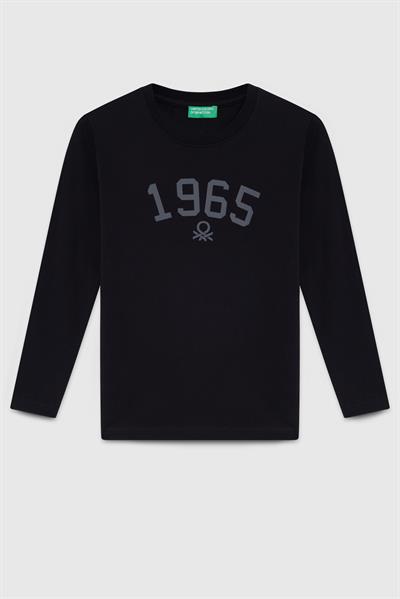 Benetton Erkek Çocuk Baskılı Sweatshirt 4-14 Yaş Siyah