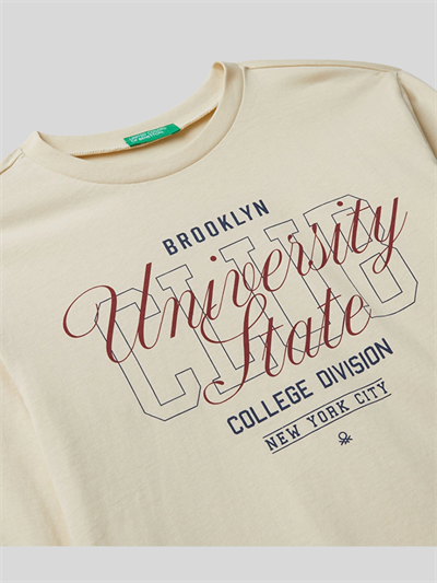 Benetton Erkek Çocuk Baskılı Sweatshirt 6-14 Yaş Krem