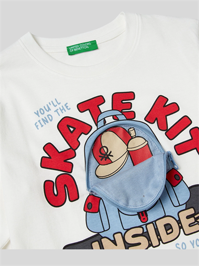 Benetton Erkek Çocuk Baskılı Sweatshirt 1-6 Yaş Ekru