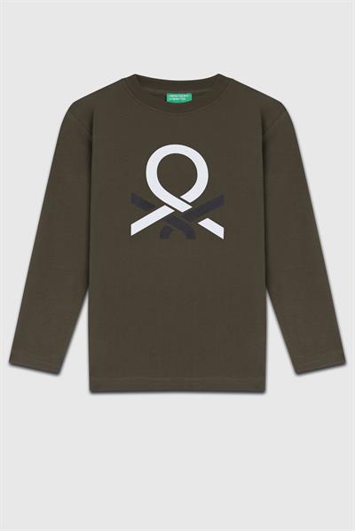 Benetton Erkek Çocuk Baskılı Sweatshirt 6-14 Yaş Haki