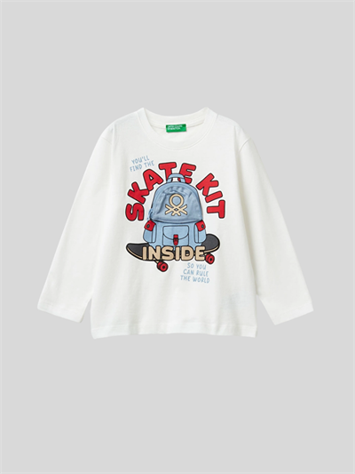 Benetton Erkek Çocuk Baskılı Sweatshirt 1-6 Yaş Ekru
