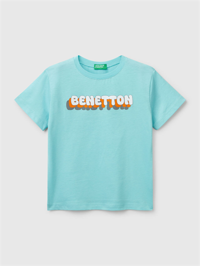 Benetton Erkek Çocuk Baskılı Tshirt 1-6 Yaş Turkuaz