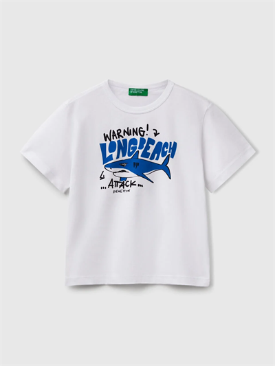 Benetton Erkek Çocuk Baskılı Tshirt 1-6 Yaş Beyaz