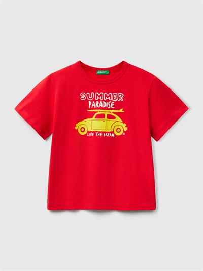 Benetton Erkek Çocuk Baskılı Tshirt 1-6 Yaş Bordo