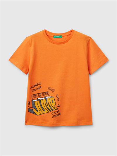 Benetton Erkek Çocuk Baskılı Tshirt 1-6 Yaş Turuncu