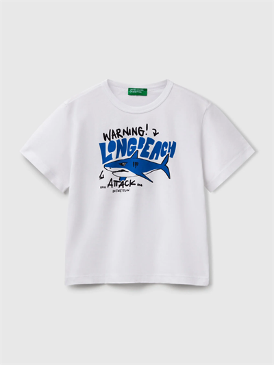 Benetton Erkek Çocuk Baskılı Tshirt 1-6 Yaş Beyaz