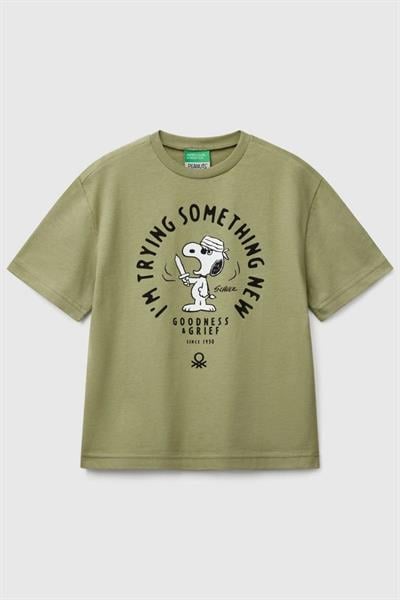 Benetton Erkek Çocuk Baskılı Tshirt 6-14 Yaş Haki