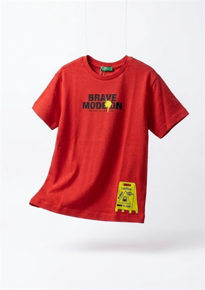 Benetton Erkek Çocuk Baskılı Tshirt 6-14 Yaş Bordo