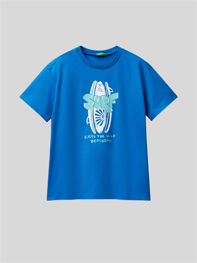 Benetton Erkek Çocuk Baskılı Tshirt 6-14 Yaş Mavi