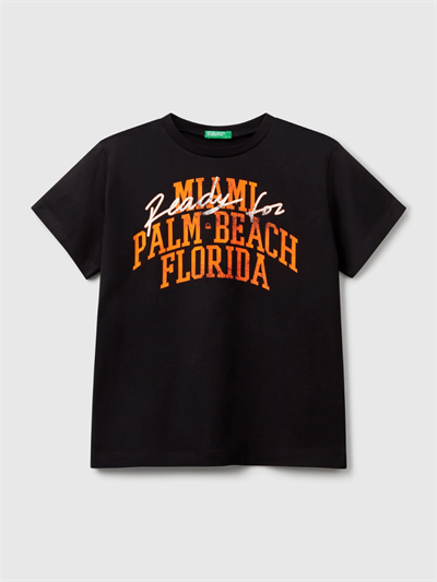 Benetton Erkek Çocuk Baskılı Tshirt 6-14 Yaş Siyah