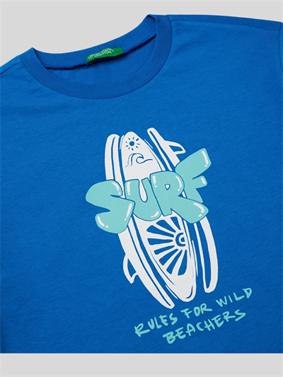 Benetton Erkek Çocuk Baskılı Tshirt 6-14 Yaş Mavi