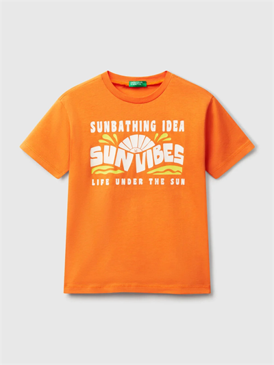 Benetton Erkek Çocuk Baskılı Tshirt 6-14 Yaş Turuncu