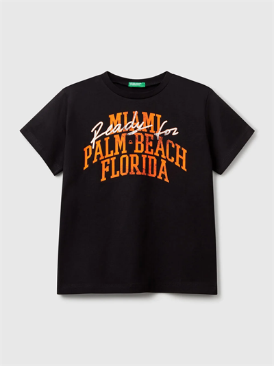 Benetton Erkek Çocuk Baskılı Tshirt 6-14 Yaş Siyah