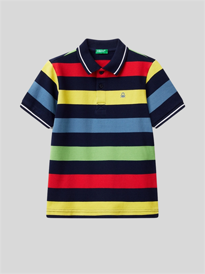 Benetton Erkek Çocuk Çizgili Polo Tshirt 6-14 Yaş Lacivert