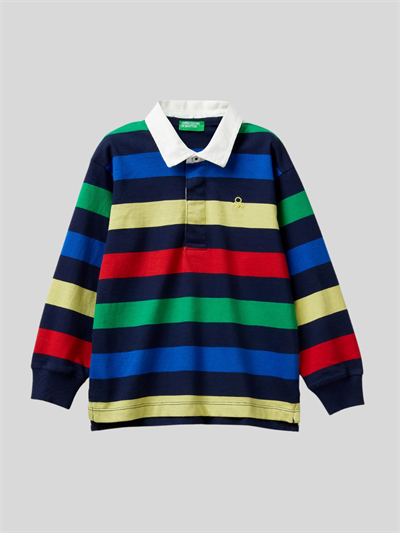 Benetton Erkek Çocuk Cizgili Polo Yaka Sweatshirt 1-6 Yaş Lacivert