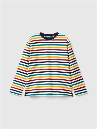 Benetton Erkek Çocuk Cizgili Ssweatshirt 6-14 Yaş Ekru