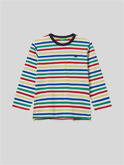 Benetton Erkek Çocuk Cizgili Sweatshirt 1-6 Yaş Beyaz