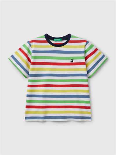 Benetton Erkek Çocuk Çizgili Tshirt 1-6 Yaş Beyaz