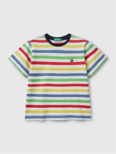 Benetton Erkek Çocuk Çizgili Tshirt 1-6 Yaş Beyaz
