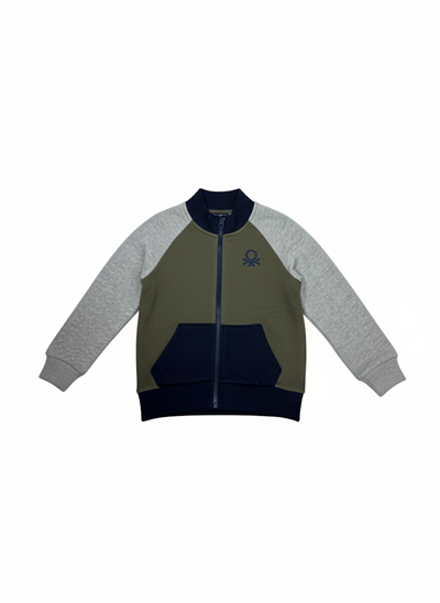 Benetton Erkek Çocuk Fermuarlı Sweatshirt 4-14 Yaş Haki