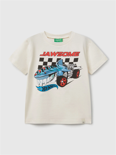 Benetton Erkek Çocuk Hot Wheels Tshirt 1-6 Yaş Ekru